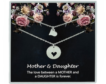 Personalized Mother Daughter Necklace Set, Initial Heart Jewelry