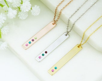 Personalized Birthstone Necklace, Birthstone Bar Necklace, Vertical Bar Necklace, Birthstone Vertical Bar Necklace, Gift for Mom