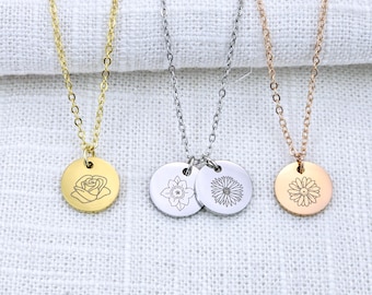 Personalized Birth month Flower Necklace, Custom Floral Necklace, Kids Birth month Flower, Mother Jewelry, Mom Birthday gift, Wife Necklace