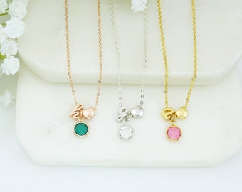 Birthstone Necklace Initial Heart Necklace Kids Necklace Child Initial Necklace Flower Girl Christmas Gift