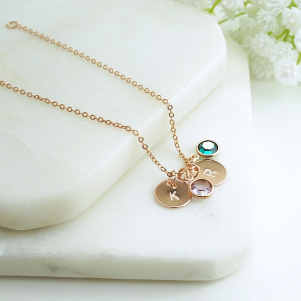 Personalized Initial Disc Birthstone  Necklace for women, Birthstone Necklace, Birthstone Initial Necklace, Mother Necklace, Mother's Day