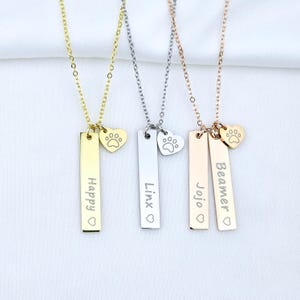 Personalized Pet Name Bar Necklace, Paw Print necklace, Pet Lover Necklace, Pet memorial Necklace, Dog Memorial necklace, Dog loss necklace