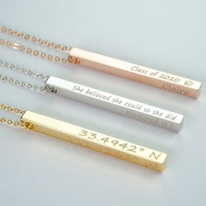 Personalized Four Side Vertical Bar College Graduation Necklace Daughter High School Grad Gifts Doctorate Master Graduation  Degree Gift