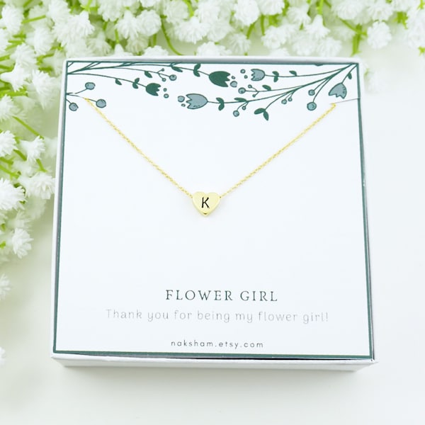 Flower Girl Gift Necklace, Heart Initial Necklace, Flower Girl Proposal, Kids Wedding Gift, Wedding jewelry, Thank you gift for flower girl