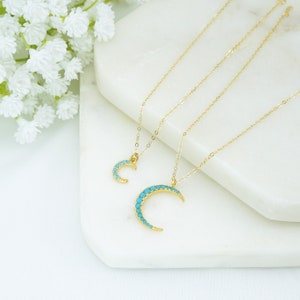 Crescent Moon Necklace, Moon Necklace, Turquoise Moon Necklace, Celestial Jewelry, Crescent Moon Necklace