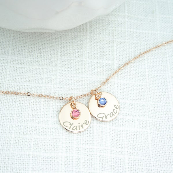 Personalized Name  Kids Children's Baby Birthstone Disc Necklace For New Mom Wife Grandma Nana Aunt Sister Daughter Mother's day Gift