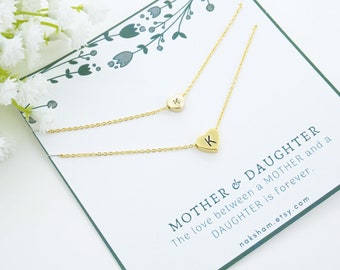 Mother Daughter Necklace, Personalized Heart Initial Necklace, Mommy and Me Matching Set Necklace, Mommy and Me Heart Necklace, Mother Gift