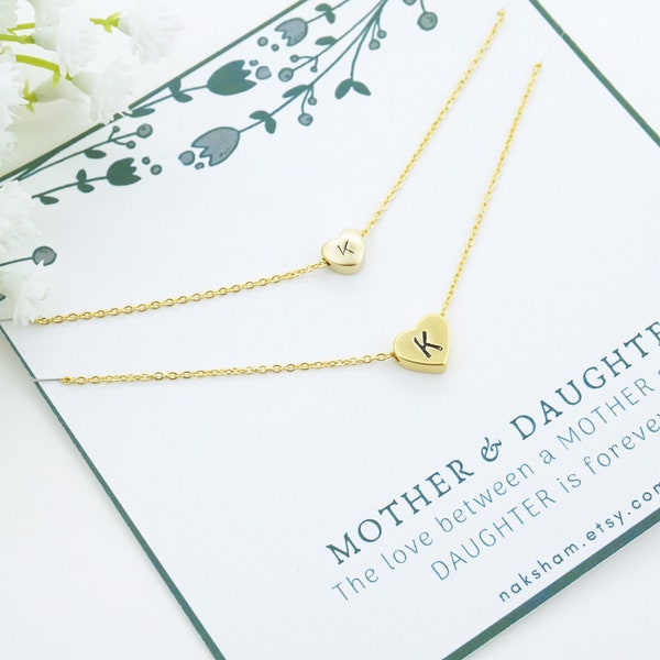 Mother Daughter Necklace, Personalized Heart Initial Necklace, Mommy and Me Matching Set Necklace, Mommy and Me Heart Necklace, Mother Gift