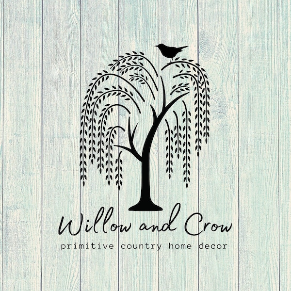 Willow tree crow farmhouse craft Logo Design brand premade primitive country rustic maker crafter urban rural vintage home decor