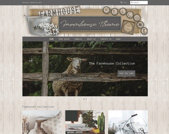 Sito web con tema Shopify Farmhouse, negozio, boutique, grafica rustica primitiva, aspetto fattoria, artigianato, arte popolare, modello da scaricare