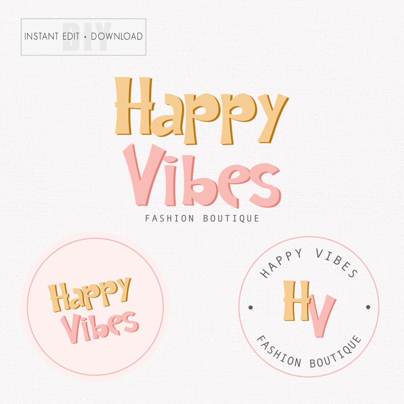 DIY Retro Script Logo Instant Download, Premade Modern Hippie, Boutique ...