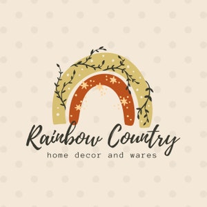 Editable Rainbow Country Vines Stars Logo, black ink, logo package business logo boutique branding shopify farmhouse warm primitive folk