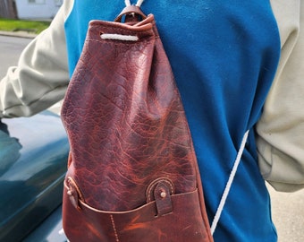 Athletic Style Leather Drawstring Backpack