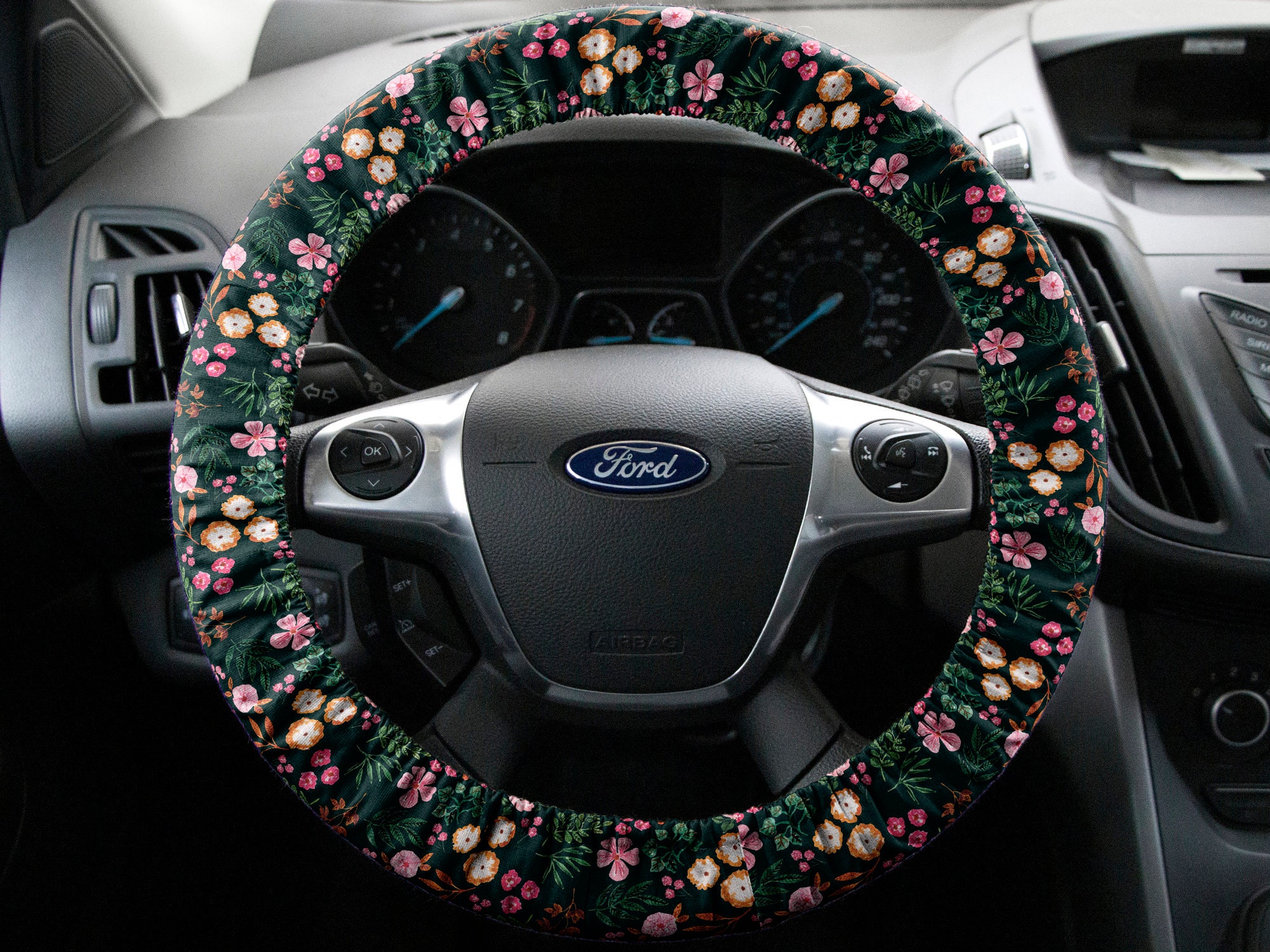 Swono Daisy Floral Car Steering Wheel Cover Cute Daisy Flower Pattern Safe  Driving Anti-Slip Durable Steering Wheel Protection No Smell Universal 15