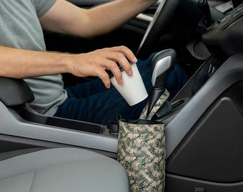 Camo fabric car bin for daily driving – waterproof hanging trash bag for car interior