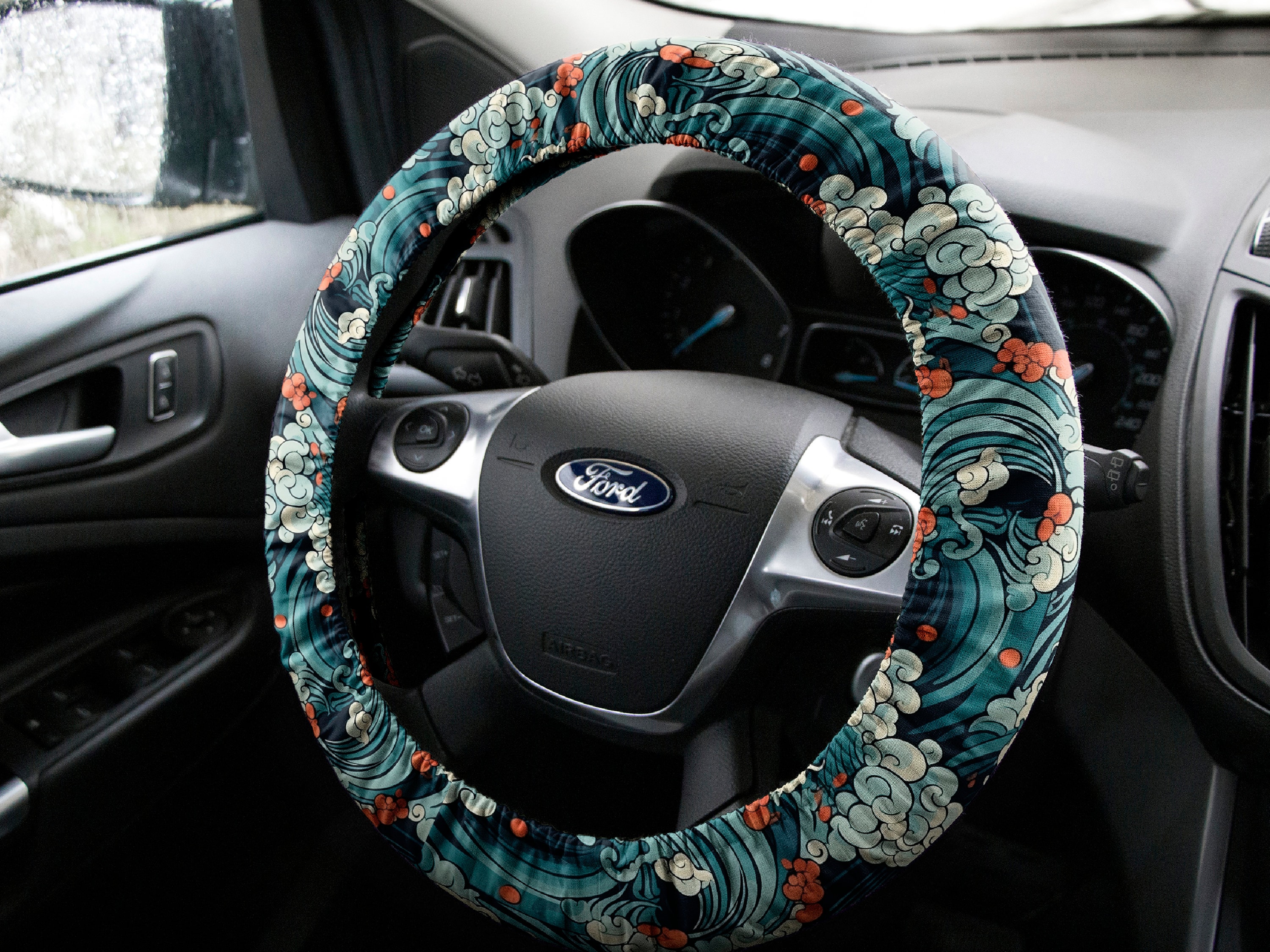 Great Wave Steering Wheel Cover, Japan Art Car Accessories