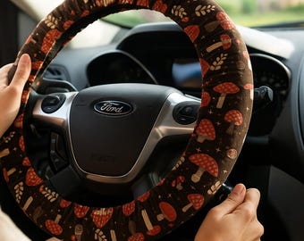Mushroom steering wheel cover, cottagecore fabric steer wheel cover, car accessories for women