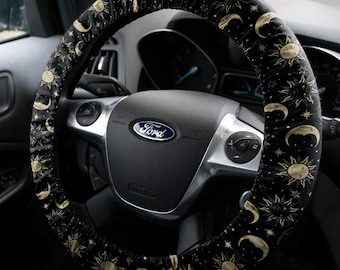 Galaxy steering wheel cover stars moon print, fabric wheel cover for women car accessories
