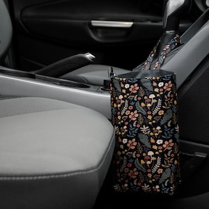 Black floral Car trash bag with hook Car garbage can