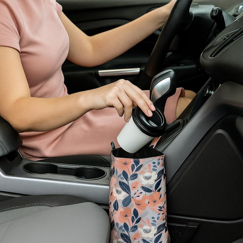 Flower car trash bag Cute car trash can Car trash bin image 2