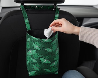 Bolsa de basura para coche con estampado de hojas y gancho: papelera de tela impermeable para la conducción diaria.