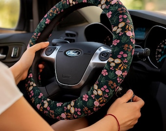 Floral steering wheel cover, padded wheel wrap for women, new car gift