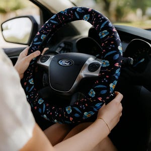 Stuurhoes met bloemen, schattige wieldop, achterste wieldop, bloemenprint, antislip, cadeau voor autoliefhebbers, auto-accessoires