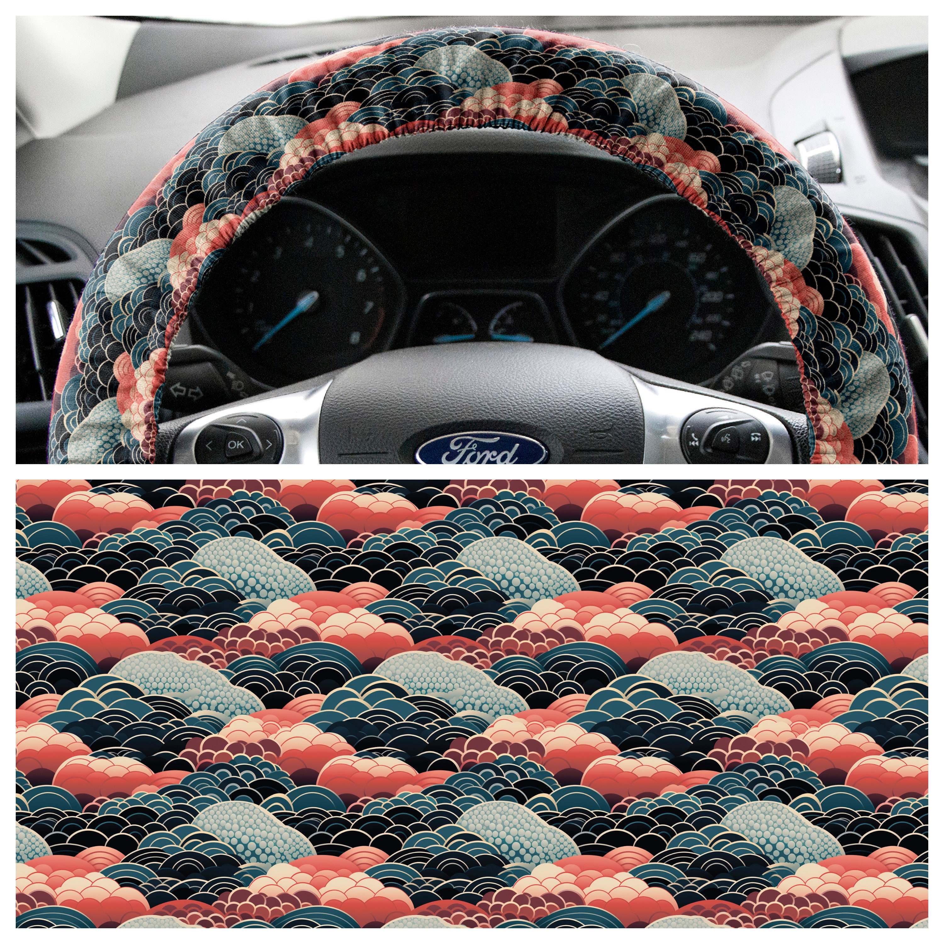 Seigaiha Wave Steering Wheel Cover, Japan Art Car Accessories