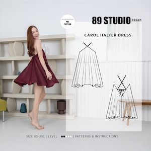 Carol halter dress | Spaghetti crossed straps | size XS-2XL | pdf pattern