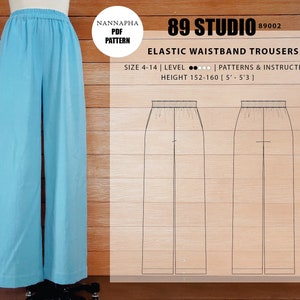 Elastic waistband trousers | Digital pattern | size UK 4-14 | height 152-160