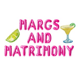 Margs and matrimony balloon banner margarita themed bridal shower, fiesta bachelorette, margarita wedding shower or bachelorette funny decor