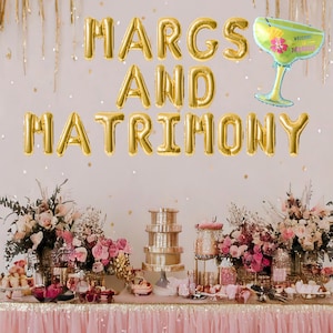Margs and matrimony balloon banner margarita themed bridal shower, fiesta bachelorette, margarita wedding shower or bachelorette funny decor