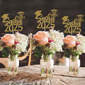 Jetec 3-Pack Graduation Table Centerpieces - Glitter Foil Cap & Certificate Decor For 2025 Grad Party (Blue) - View #4