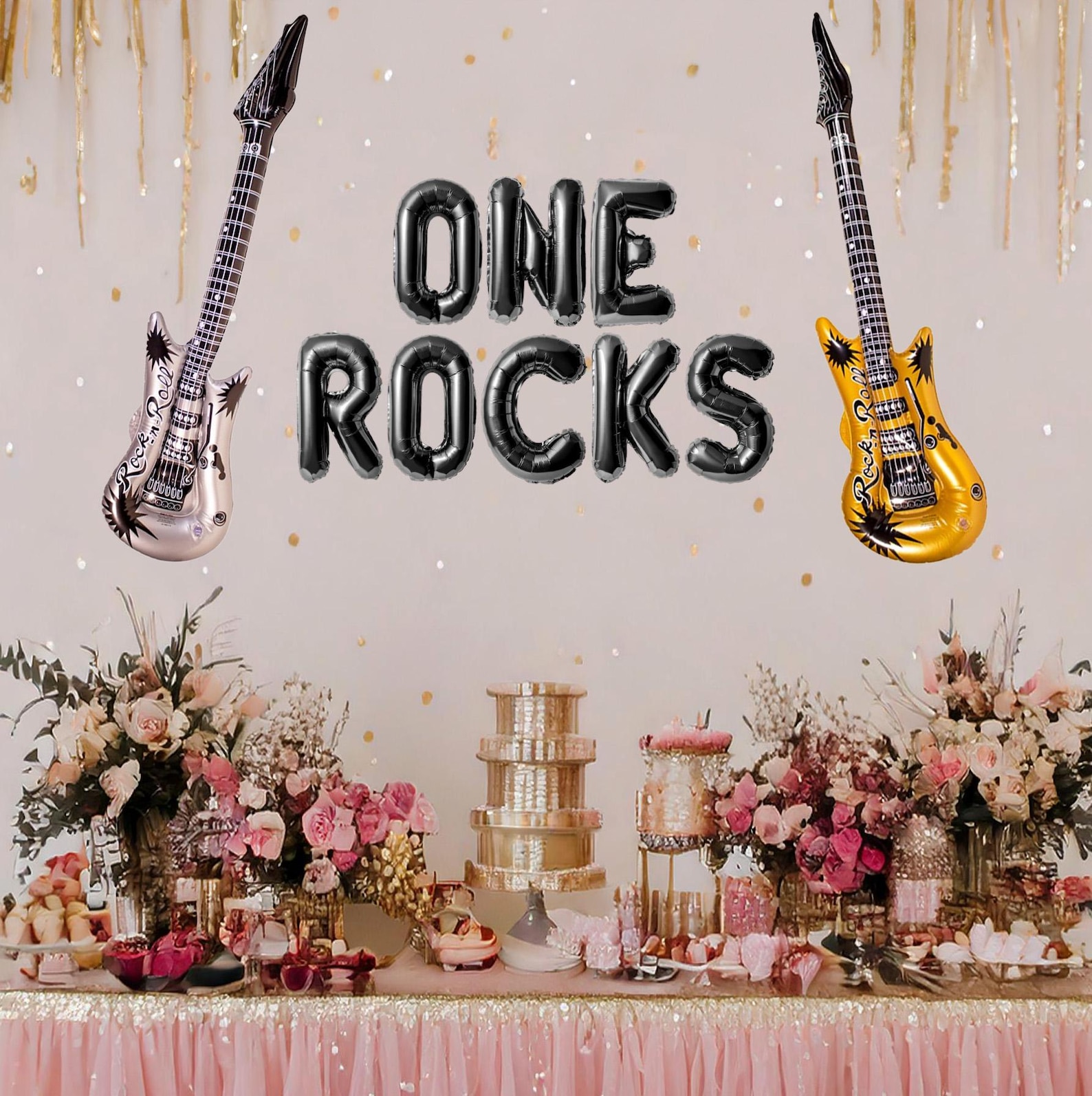 One Rocks Part Decor One Rocks Balloon Banner, Rock and Roll Themed First Birthday Party ...