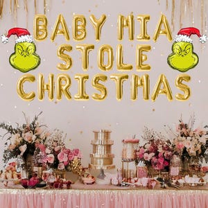 Personalized baby who stole Christmas balloon banner, Christmas baby shower decorations baby shower cartoon cute ideas for Christmas shower