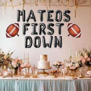 Personalized 1st year down balloon banner, first birthday football themed balloons, 1st birthday touchdown football party decorations custom