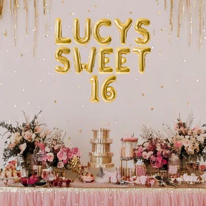 Banner de globos personalizado para dulces dieciséis, fondo con nombre para dulces 16, pancarta de feliz dulce 16, decoraciones para cumpleaños número 16, suministros para fiesta de cumpleaños número 16