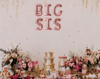 Big sis balloon banner, big sister announcement balloon banner, social media birth announcement, gold balloon banner, pregnancy reveal