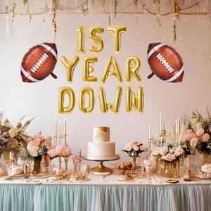 1st year down balloon banner, first birthday football themed balloons, 1st birthday touchdown, football party decorations for first birthday