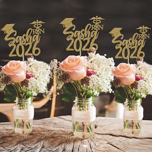 Personalized nurse grad centerpieces, nurse graduation party decorations, nurse grad cake topper, nurse graduation nurse grad party ideas RN