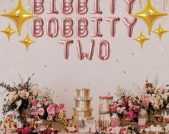 Bibbity bobbity two balloon banner, Princess themed second birthday party decorations, 2nd birthday fairytale themed, fairy godmother