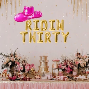 Ridin thirty balloon banner hot pink birthday balloons 30th western themed space cowgirl birthday party thirtieth birthday party decorations