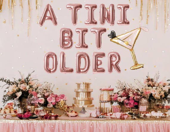 Tini bit older balloon banner, weenies and tinis balloons, martini themed birthday party, funny birthday decorations, tinis and bikinis pool