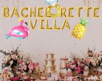 Bachelorette villa balloon banner, casa bachelorette party balloons, tropical island destination bachelorette, love bachelorette, flamingo