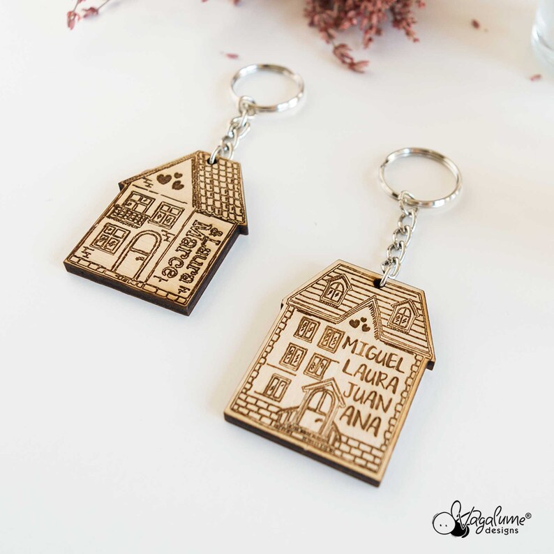 Wooden House Shaped Keychain Custom Gift for Family Bespoke Etsy