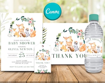 Woodland Invitation Bundle Canva Template | Party Games, Welcome Sign & Printable Set