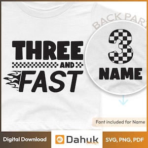 Drei und schnell Geburtstag SVG- und PNG-Schnittdateien, Autorennen Geburtstag 3, Renngeburtstag SVG, Sublimations- und Druckdateien, 3