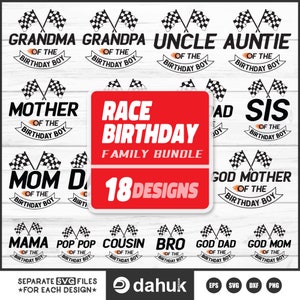 Race verjaardag familiebundel 18 ontwerpen SVG PNG EPS Dxf sublimatie- en afdrukbestanden, raceshirt