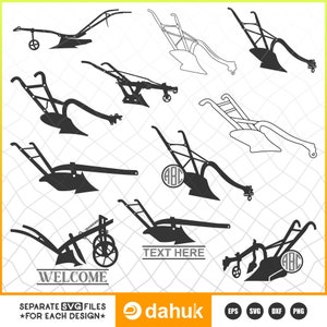Vieille charrue SVG, vecteur agricole, monogramme de ferme, dessins Cricut et silhouette