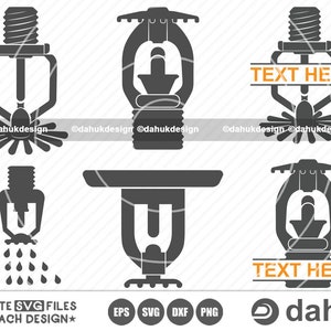 Arroseur automatique d'incendie SVG, fichier svg arroseur, logo d'arroseur d'incendie, monogramme divisé d'arroseur d'incendie, fichier de coupe pour silhouette, svg, eps, dxf, png